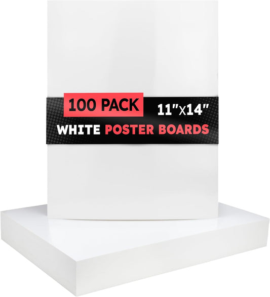 Hygloss Medium Poster Board 11x14 - 100 Poster Boards Bulk Pack - 10 Pt. Thickness White Poster Board Paper for Projects, Presentations, Displays, Signs, Crafts - Blank Posterboard Multipack 11" x 14"