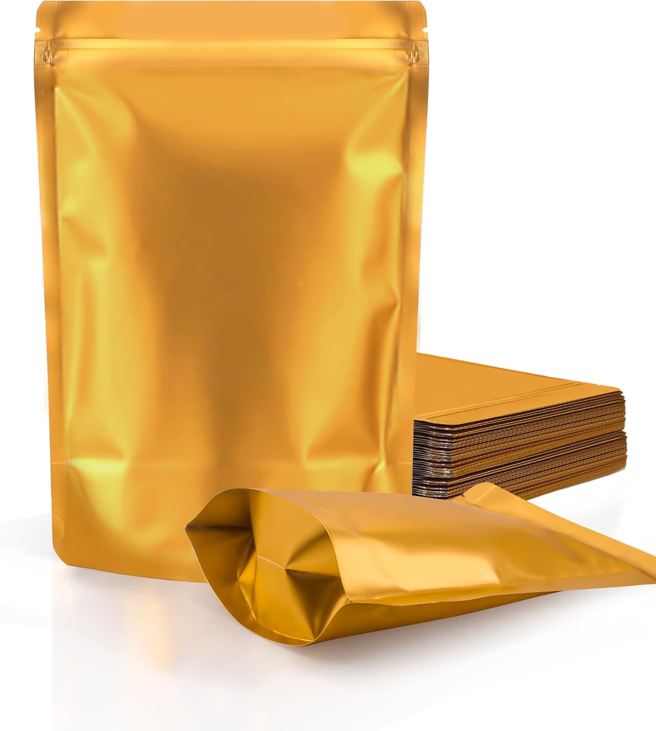100 Pack Resealable Stand Up Bags,7.9" x 11.8" Smell Proof Pouch Sealable Foil Pouch Bags for Packaging (Gold)
