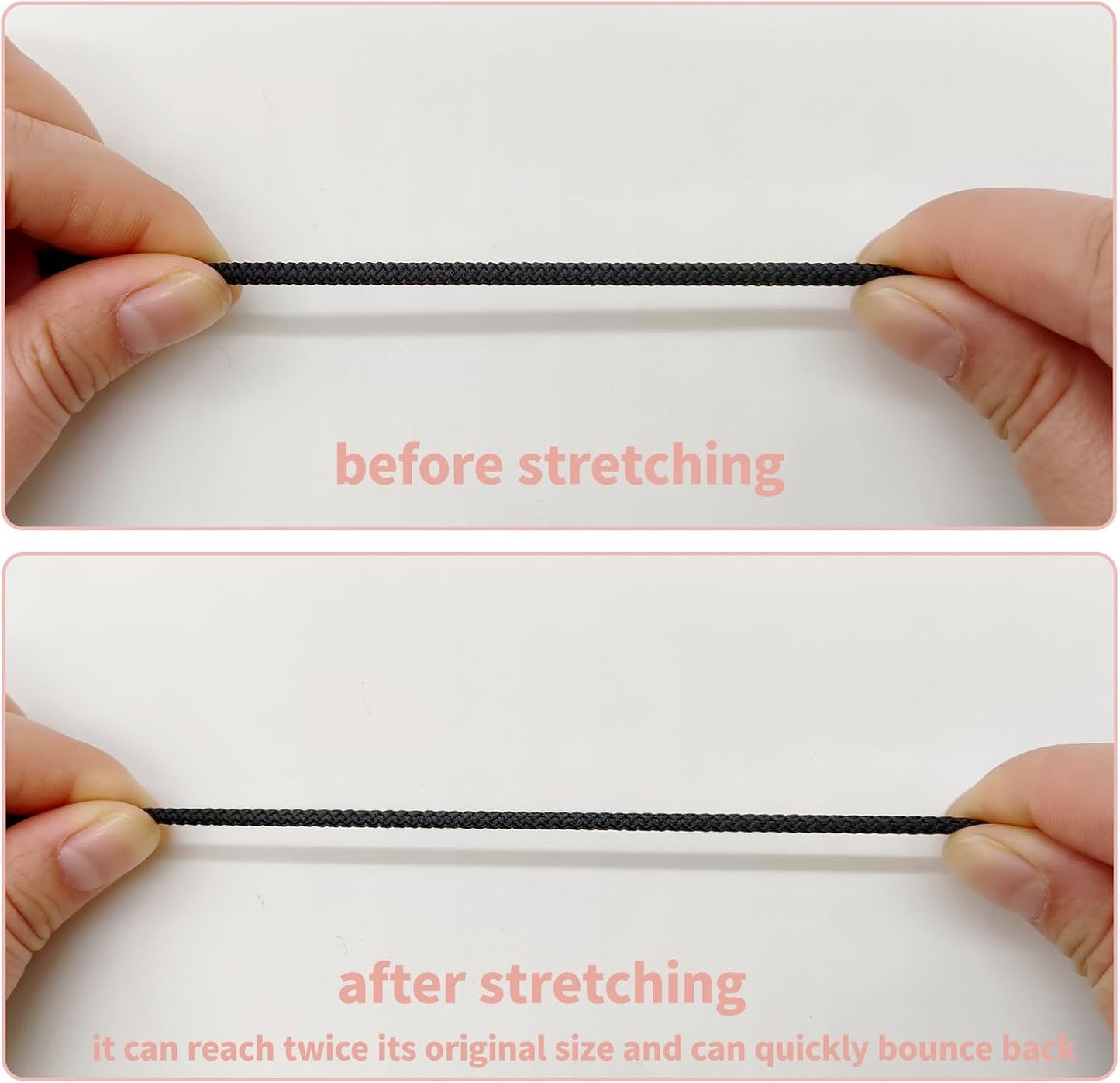 3mm Black Elastic Cord 45ft - 1/8 inch Strong No-Slip Bungee String for Crafts, DIY Projects, Kayak Tie Downs, Camping Gear, Sports Gear, DIY Crafts, Hair Bands, Sewing & Shoe Laces