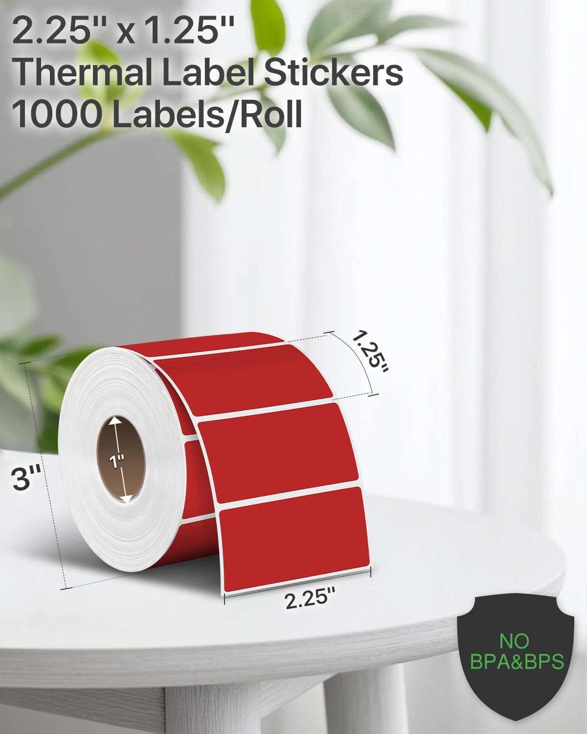 iEager 2.25x1.25 Inch Thermal Labels, Red Durable Thermal Printer Stickers, Self-Adhesive Rectangle Shipping Label Printer Sticker for Barcode, Name, Address, 1000 Labels/Roll
