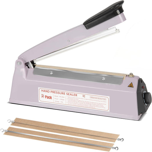 Impulse Heat Sealer with Seal bar, Heavy-Duty Bag Sealing & Cutting Machine, 2 Extra Replacements（Purple, 8inch）