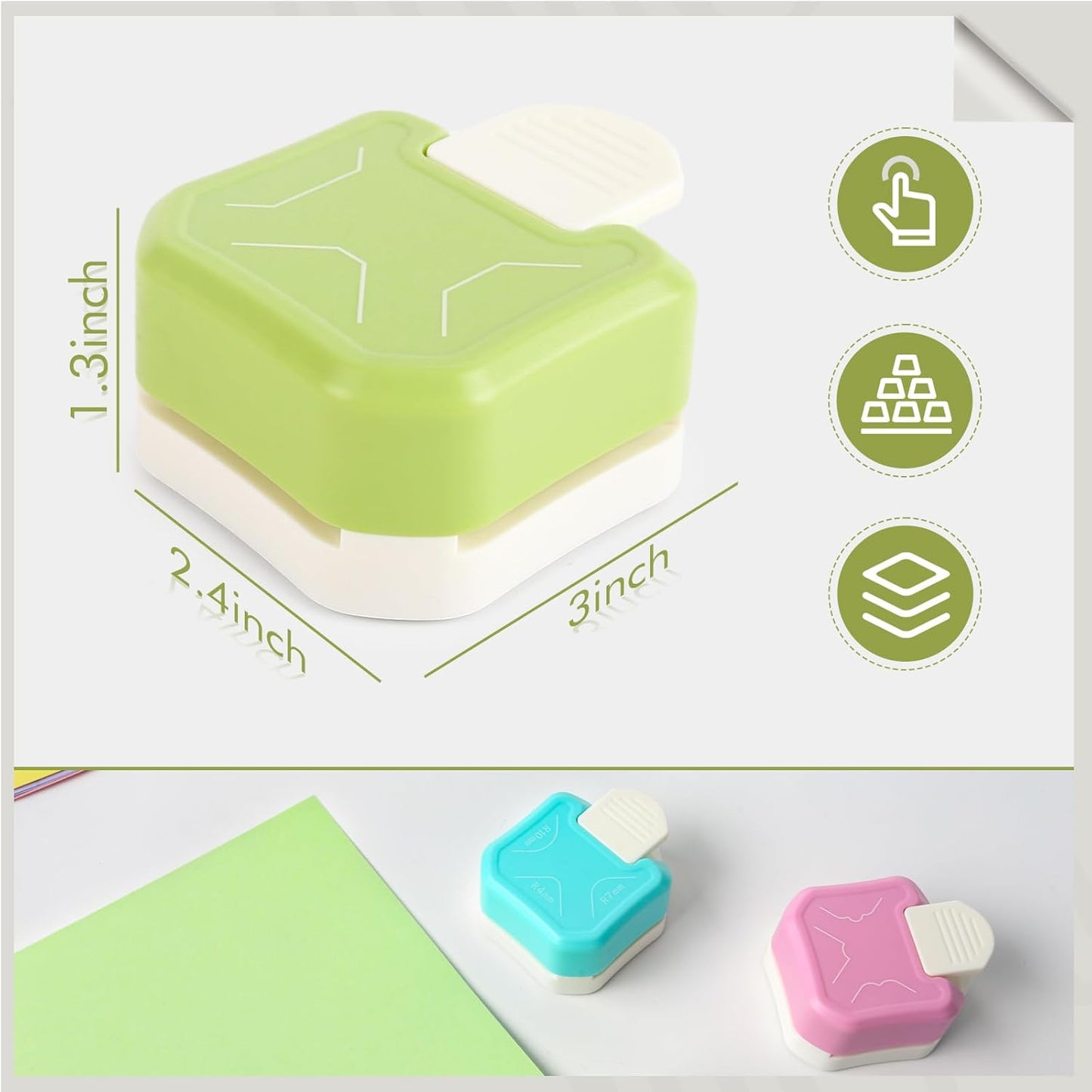 Koogel 3PCS 3 in 1 Corner Punch Set (Rounder + Beauty Shape + Chamfer Edges), 3 Way Cutter for Scrapbooking, Photocards & DIY Paper Crafts, Works Great with Laminate, Precision Professional Cutting