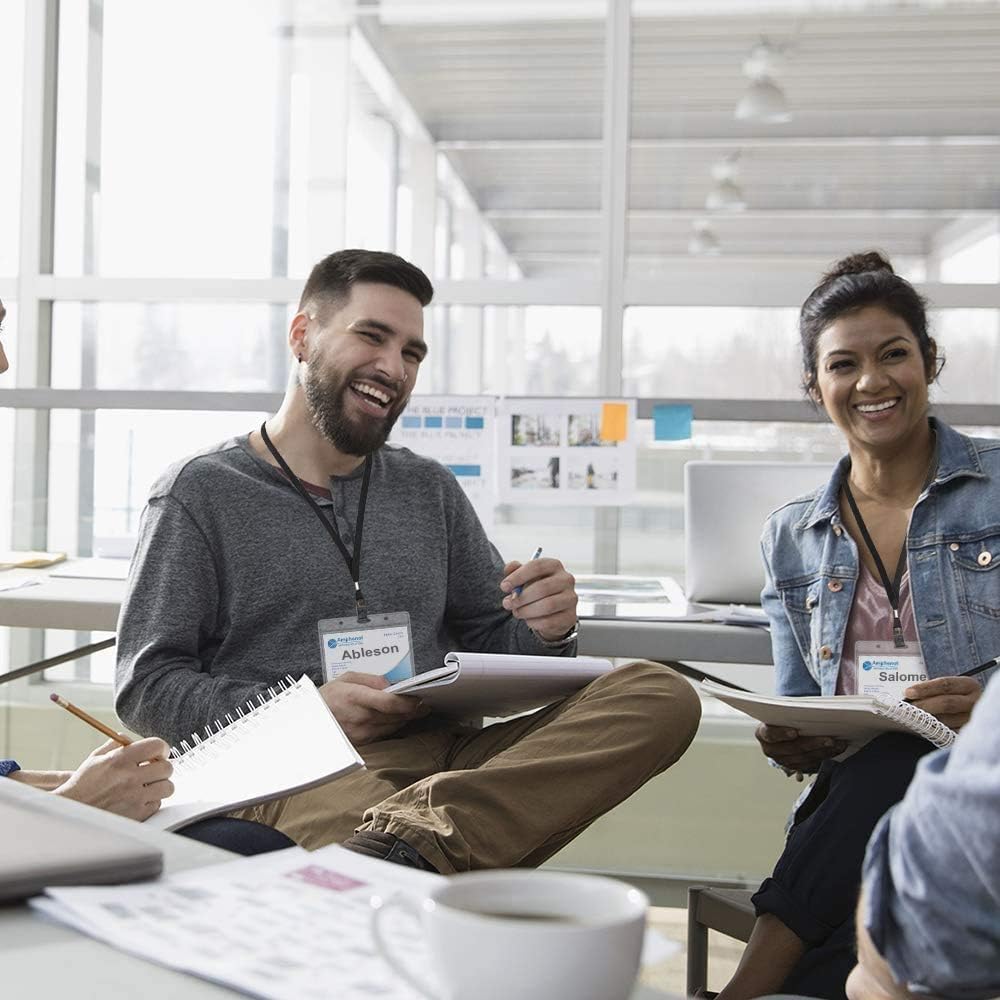 50pcs Clear Badge Holder with Lanyard Waterproof Type Clear ID Badge Holder with Lanyards for Name Tags ID Card (Black, Horizontal)