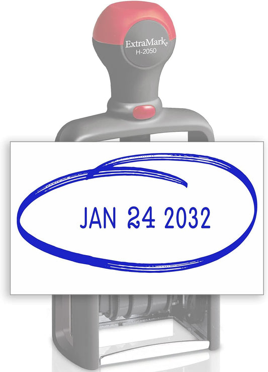 Heavy Duty Office Date Stamp - Brush Stroke Design - Self Inking Dater - Blue Ink Color