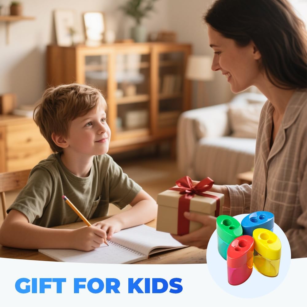 4 Pcs Pencil Sharpeners with Lid, Dual Holes Compact Colored Handheld Pencil Sharpener, Colored Handheld Sharpener Suitable for Kids Adults Students School Class Home Office (Triangle)