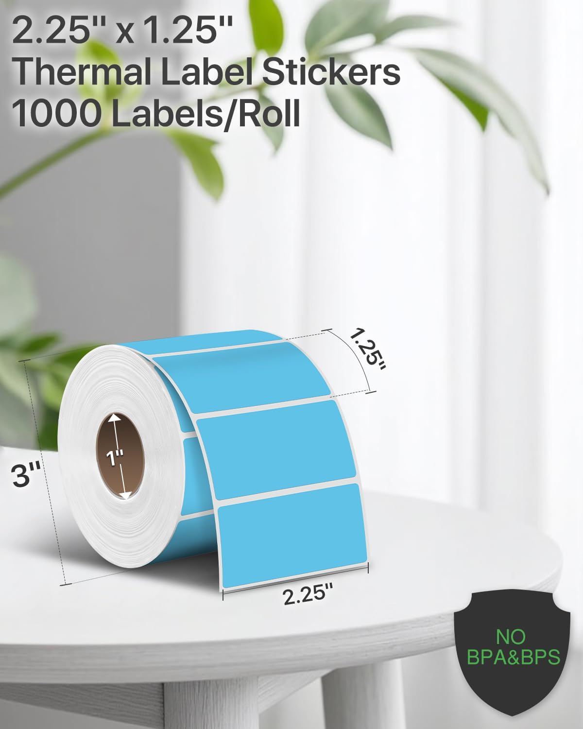 iEager 2.25x1.25 Inch Thermal Labels, Blue Durable Thermal Printer Stickers, Self-Adhesive Rectangle Shipping Label Printer Sticker for Barcode, Name, Address, 1000 Labels/Roll