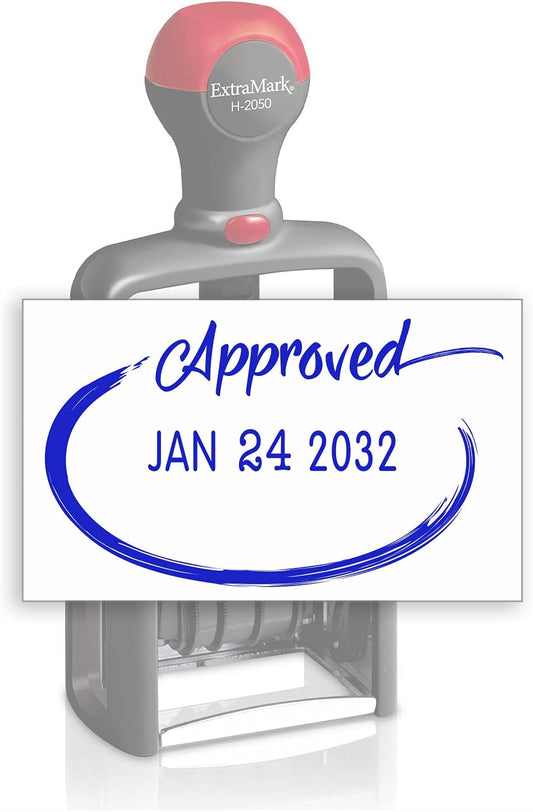 Heavy Duty Style Office Date Stamp with Approved - Self Inking Dater - Style C - Blue Ink Color