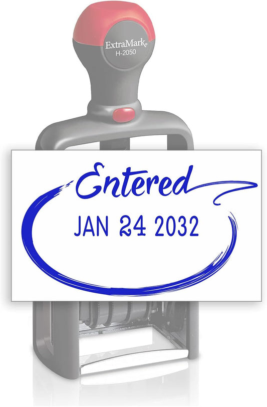 Heavy Duty Style Office Date Stamp with Entered - Self Inking Dater - Style C - Blue Ink Color