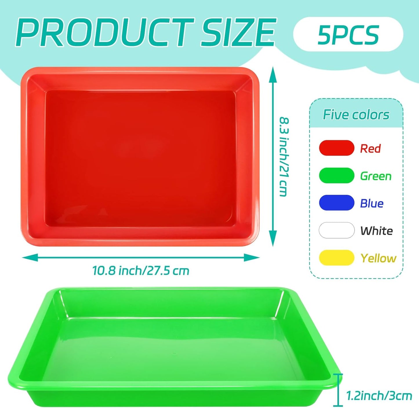 5 Pack Multicolor Plastic Art Trays - Activity Tray Crafts Organizer Tray Serving Tray for School Home Art and Crafts, DIY Projects, Painting, Beads, Organizing Supply