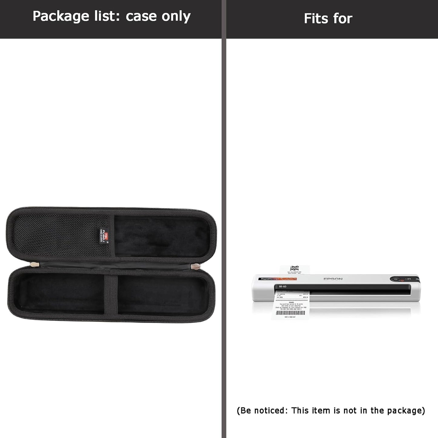 FBLFOBELI EVA Hard Carrying Case Compatible with Epson Workforce ES-50/ES-55R/ ES-60W/ES-65WR/DS-30/DS-70/DS-80W and Epson RapidReceipt RR-60/70W Portable Document Scanner (Case Only) (Black)