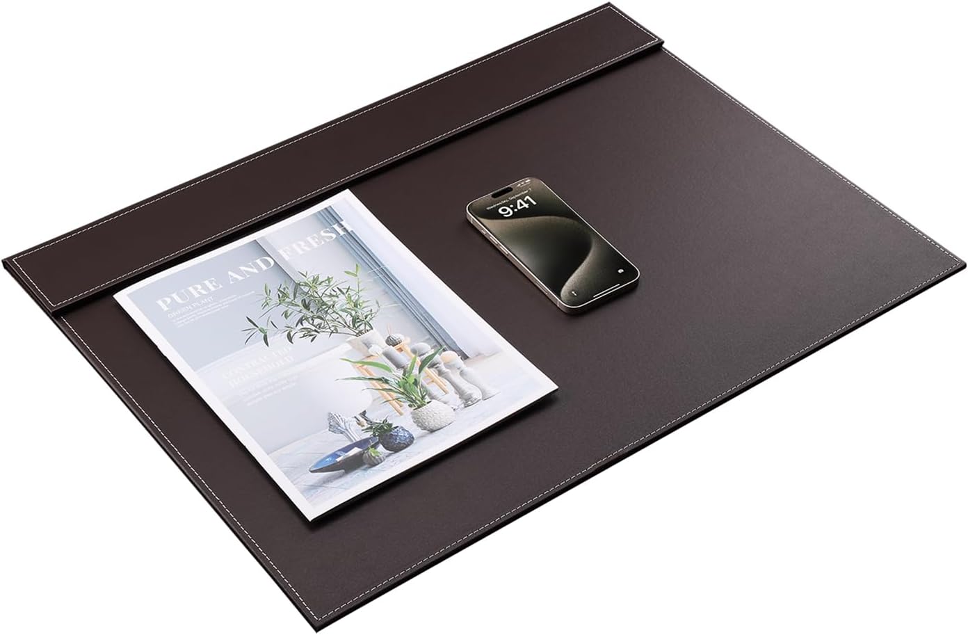 KINGFOM Ultra-Smooth PU Leather Desk Pad & Mat Office Desk Drawing & Writing Board A3/ A4 File Paper Clip Table Protector Mat on Top Large 24''x18'' (Brown)