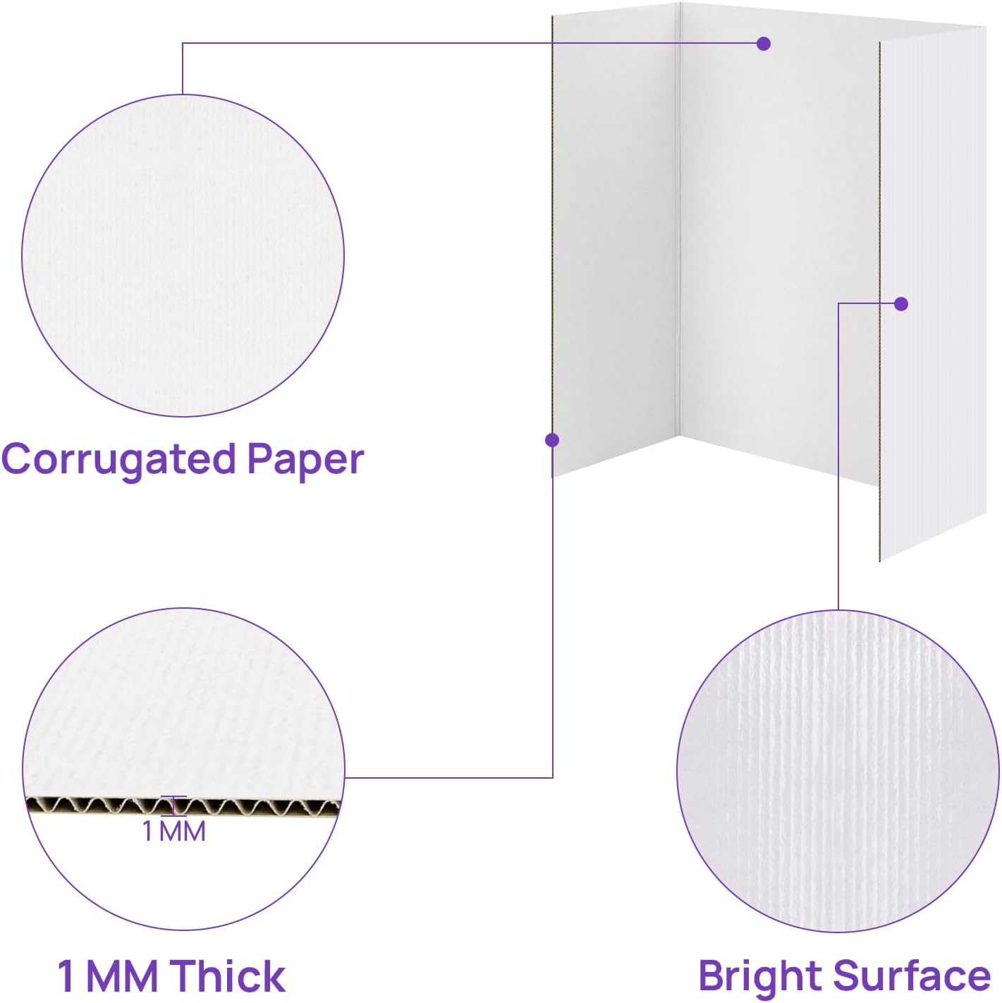 9 Per Pack Trifold Poster Board, 24" × 16" Inch White Cardboard Sheets for School Projects, Science Fair, Business Events