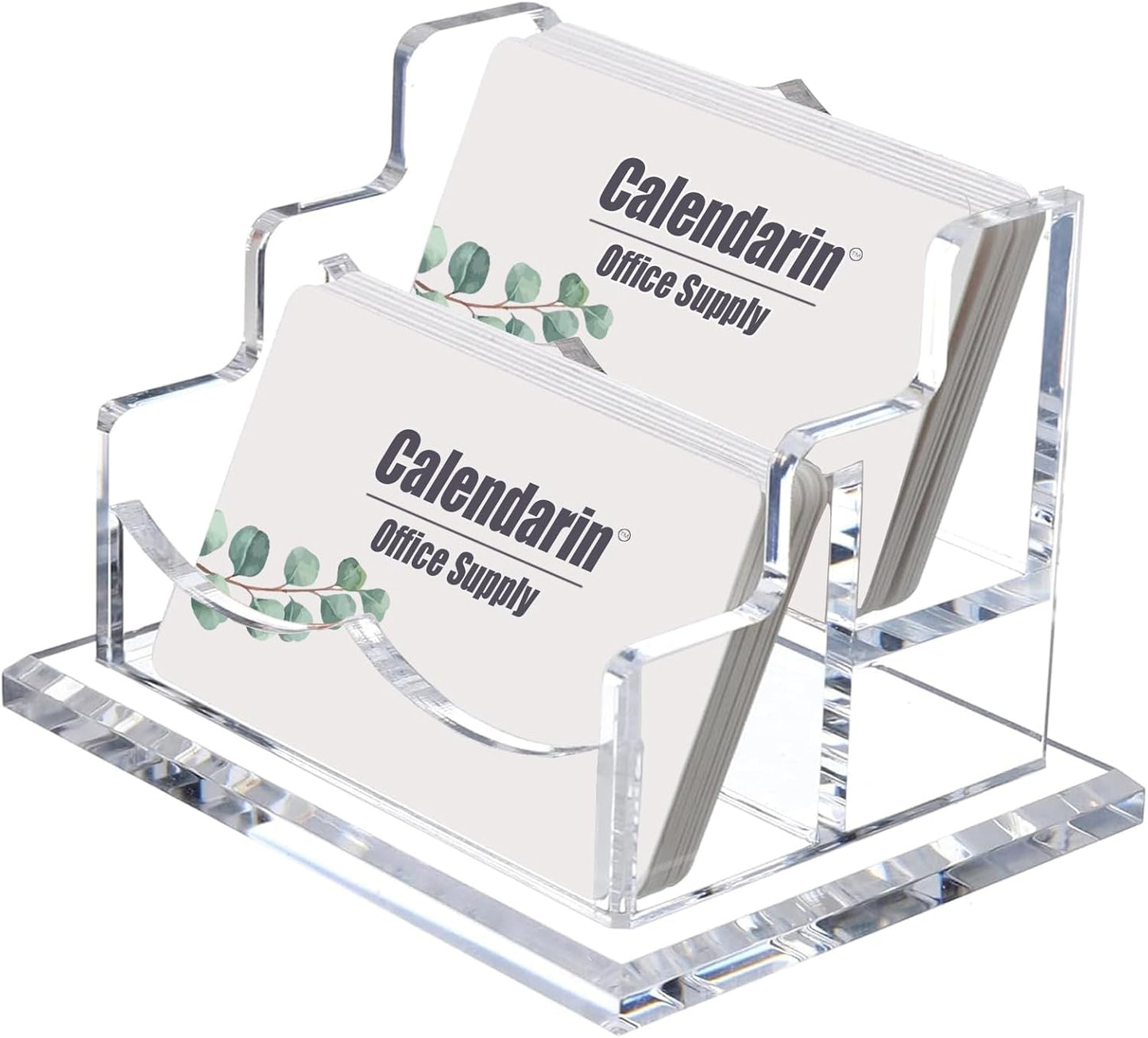 Acrylic Business Card Holder for Desk, Clear Business Name Card Display Card Organizer, Morden Desk Accessory Supply for Office, Horizontal, 2-Slot