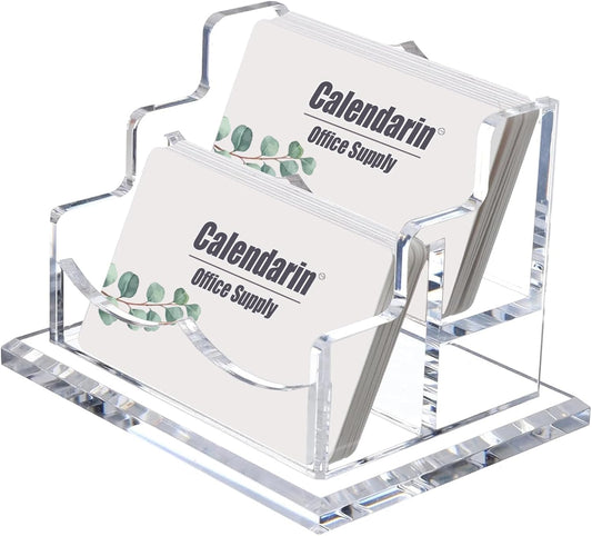 Acrylic Business Card Holder for Desk, Clear Business Name Card Display Card Organizer, Morden Desk Accessory Supply for Office, Horizontal, 2-Slot
