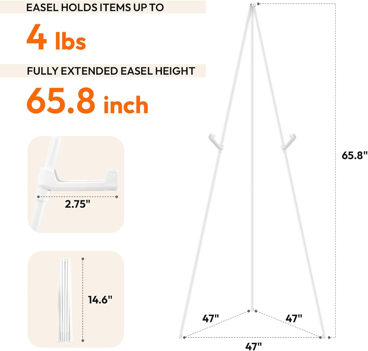 4PCS White Easel Stand for Wedding Sign Stand, 66 Inch Adjustable Metal Easels for Display, Portable Folding Easel for Wedding, Display Show, Arts, Poster with Portable Bags