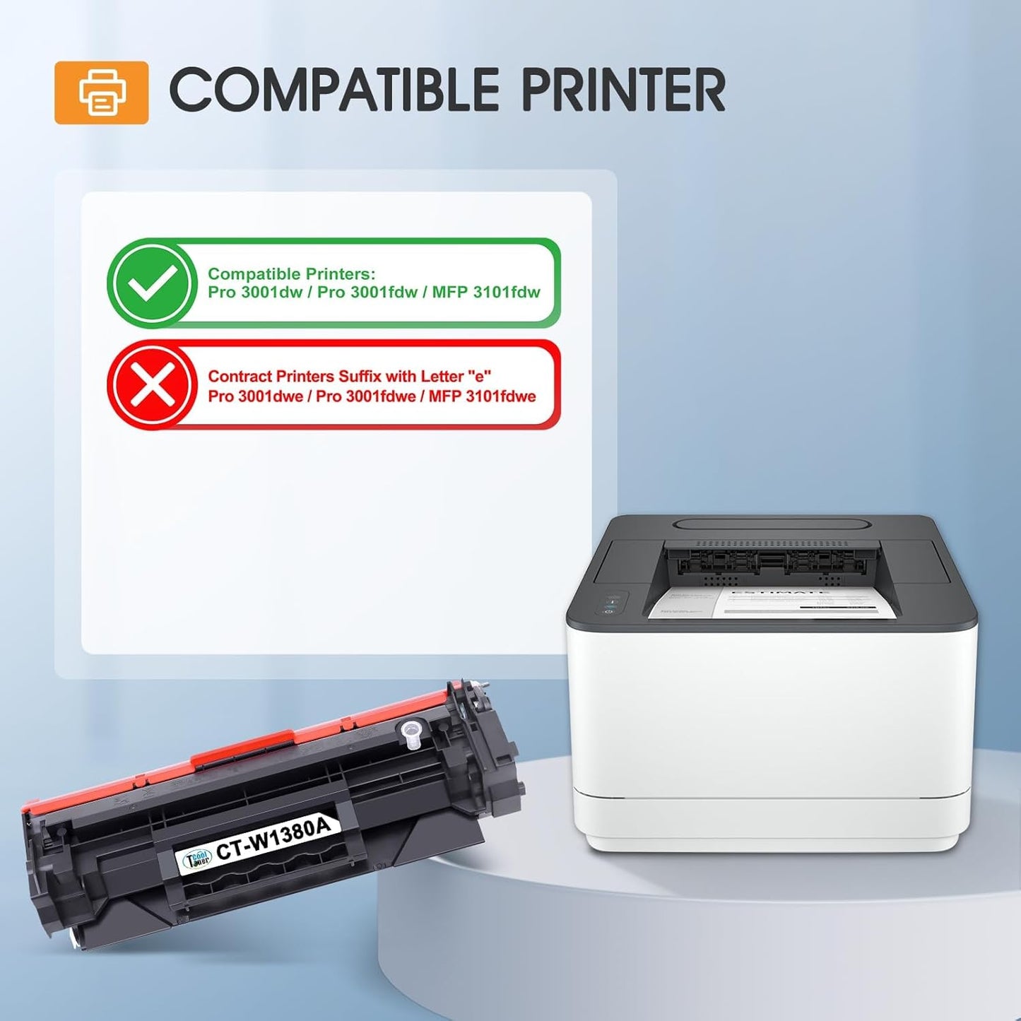 138A Black Laserjet Toner Cartridge 2-Pack Compatible Replacement for HP 138A 138X W1380A W1380X 3001dw Toner Cartridge for HP Laserjet Pro 3001dw 3001fdw MFP 3101fdw Printer Ink