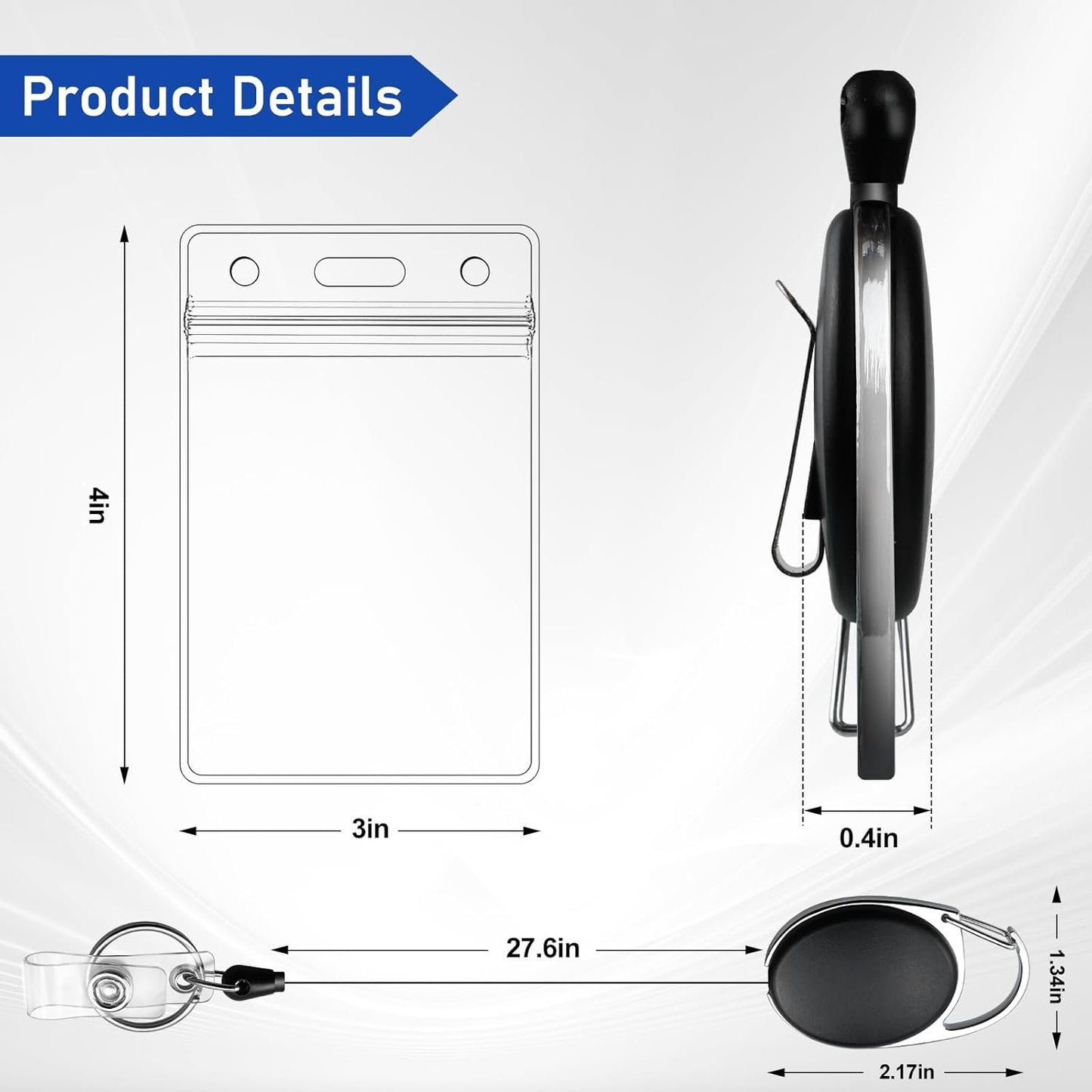 30 Pack Heavy Duty Retractable Badge Reel with Waterproof Vertical Name Badge ID Card Holders and Key Ring for Card Keychain Badge Holder