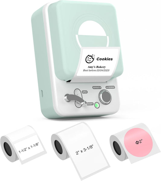 SUPVAN T50M Plus Bluetooth Label Maker Machine with 3 Tapes, High Printing Clarity, Versatile App with 40+ Fonts and 450+ Icons, Inkless Labeler for Business, Home, Office Organization, Green