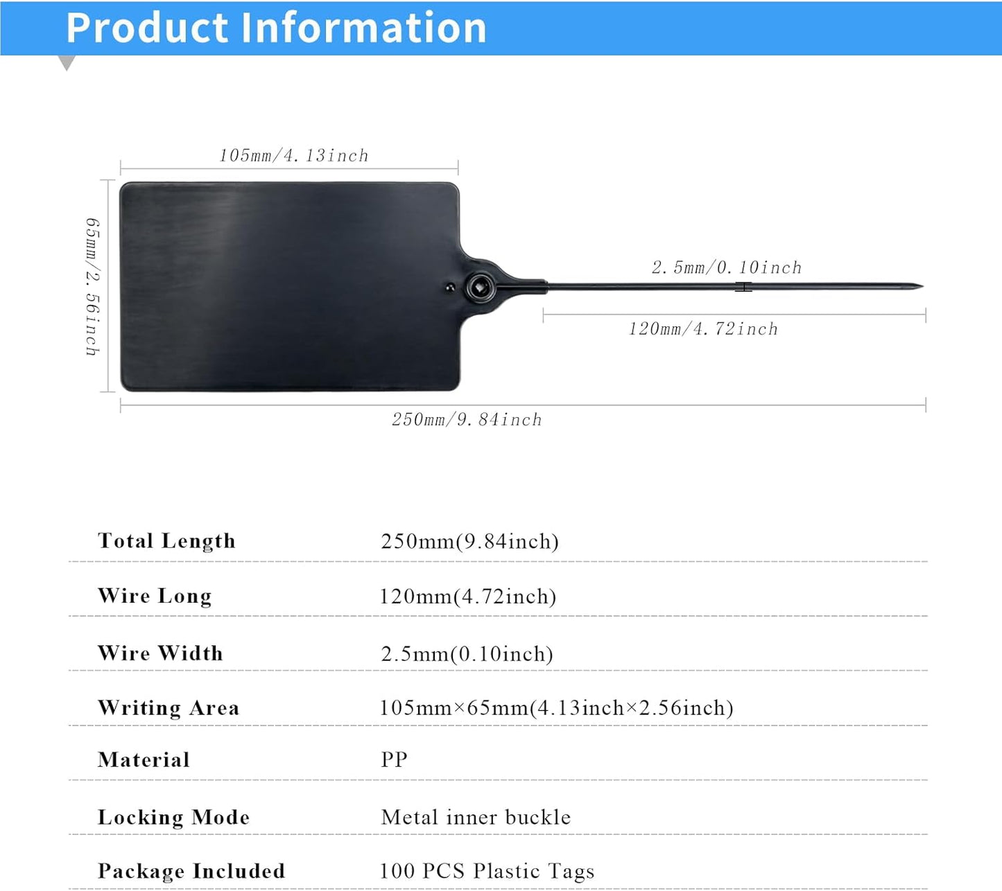 100 Black Plastic Tags Shipping Tags Water Proof Tags for Labeling Shipping Labels Security Seals Writable Marker Ties Hanging Tags Storage Tag with One Marker Pen