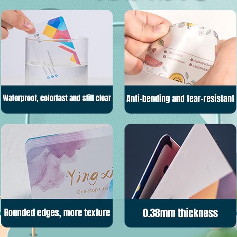 200Pcs Custom Business Cards PVC Waterproof Add Photo/Text/Logo Print Your Own Business Cards Personalized Double-sided Printed Glossy Matte Frosted 0.38mm Thickness