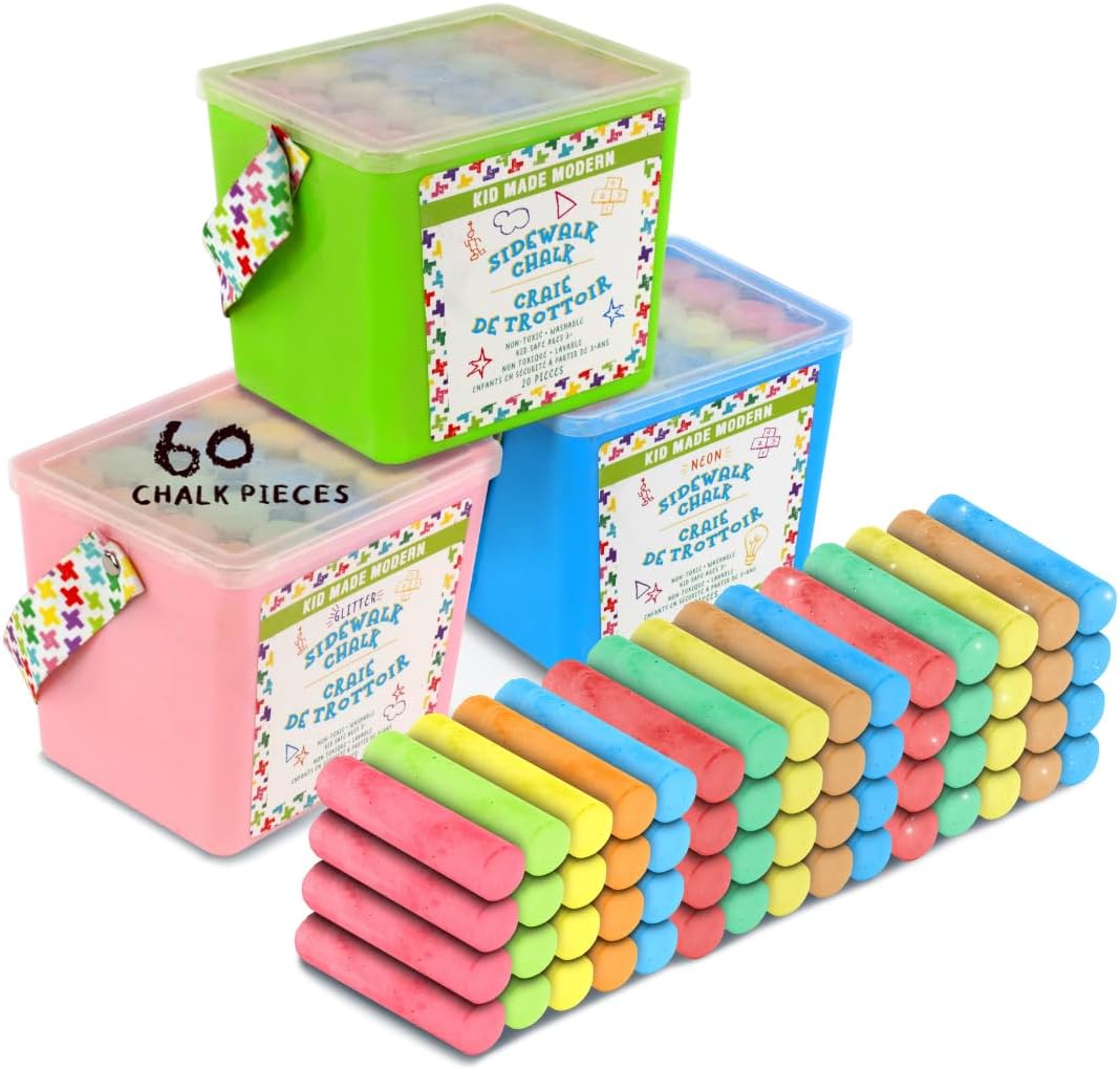 Kid Made Modern 60 count Variety Pack of Sidewalk Chalk 3 packs of 20 count Sidewalk Chalk
