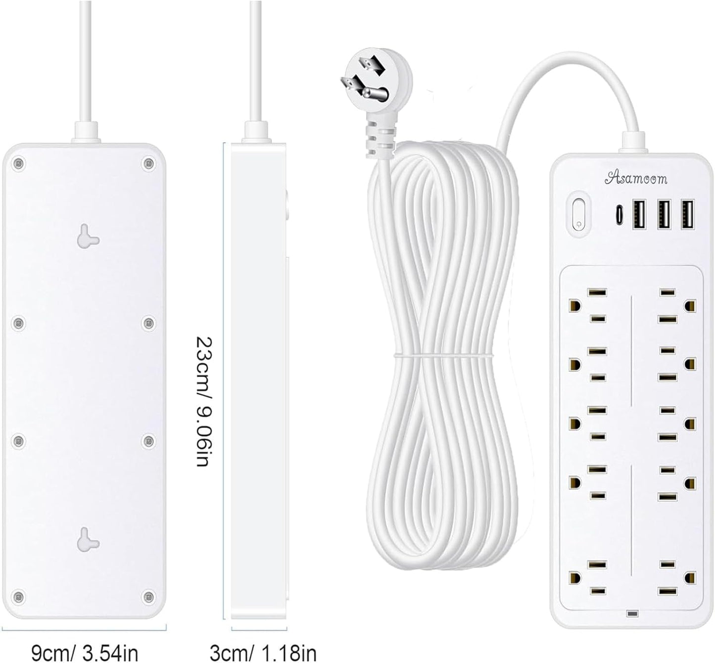 20FT Power Strips with Surge Protection 1625W/13A, 10 Outlets with 4 USB Ports (1 USB C) Long Extension Cord with Multiple Outlets 14-in-1 1700J 16Awg Flat Plug Power Strip Protector White ETL Listed