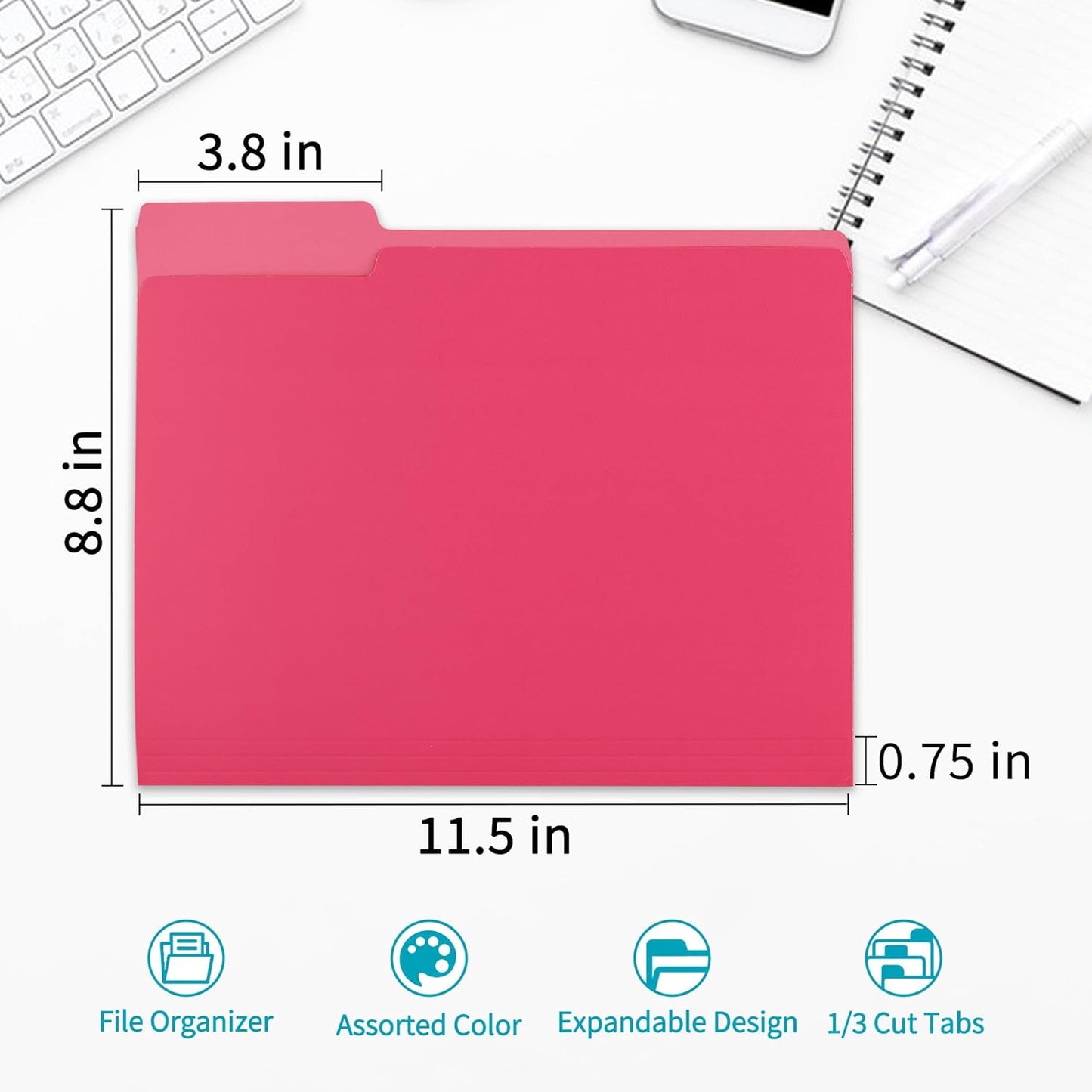 100 Packs Colored File Folders,Rose Red File Folders,Two Tone Color File Folder 8.5 x 11 Inch,1/3 Cut Tabs Letter Size,Manila File Folders for Office,School and Home,Organization