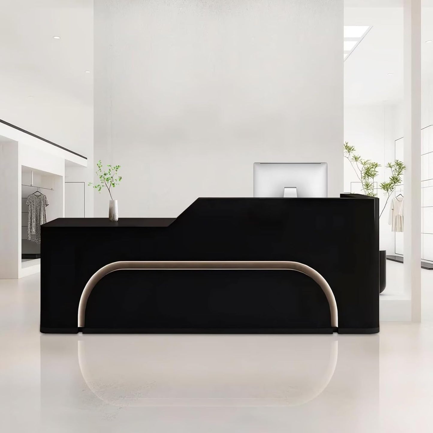 Reception Desk with Counter Modern Front Office Desk Large Reception Room Tables Checkout Counter Reception Table for Retail Lobby Beauty Salons E 79inch/200cm