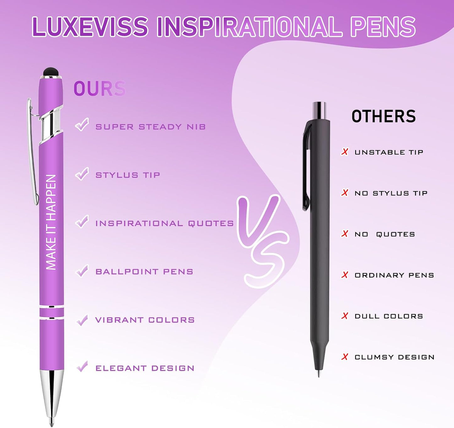 50 Pcs Inspirational Pens Bulk - Motivational Ink Ballpoint Pen with Quotes Stylus Tip Nurse Gifts for School Coworkers Office Supplies Black Ink