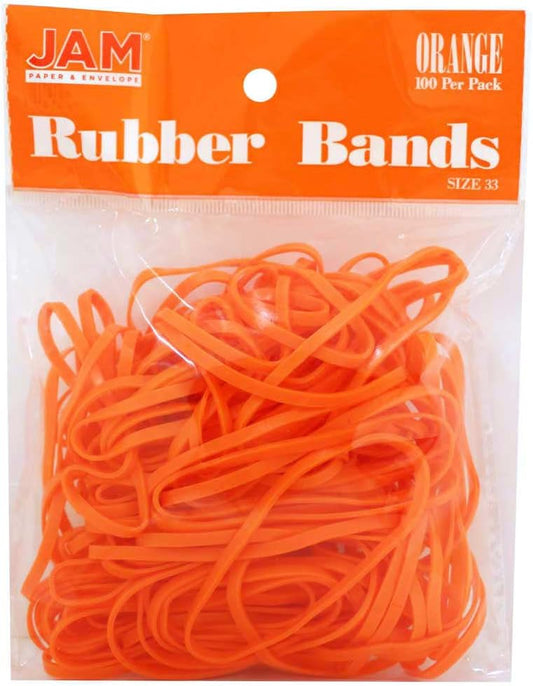 JAM PAPER Colorful Rubber Bands - Size 33 - Orange Rubberbands - 100/Pack