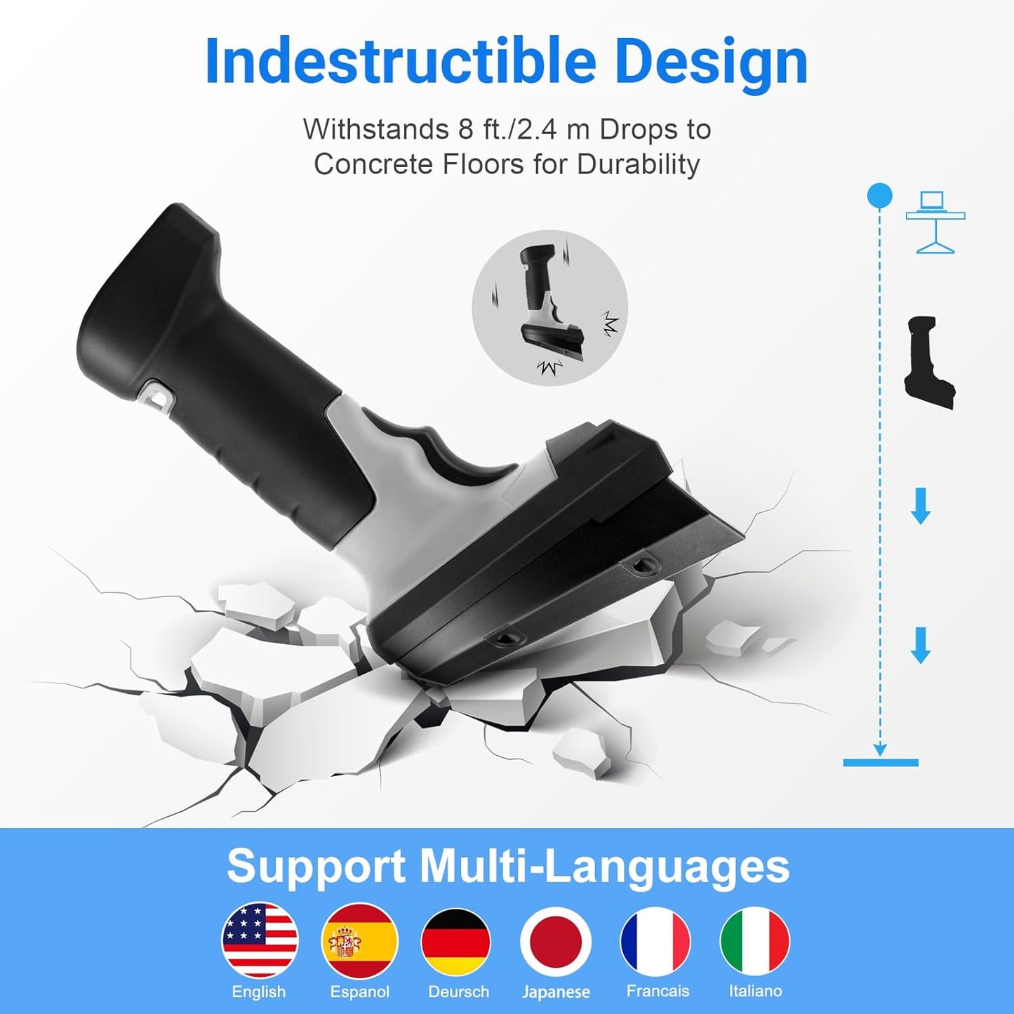Barcode Scanner Wireless, 1D Laser Bar Code Scanners with Stand 2.4G Wireless & USB Wired Connection Plug and Play 2 in 1 Handheld Barcode Reader with Screen