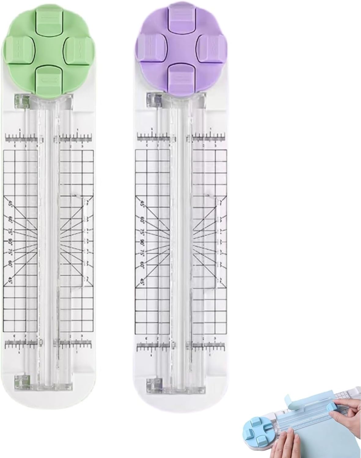 4-in-1 Multi-Function Paper Trimmer,Bidirectional Papers Cutter, Equipped with Straight,4 in 1 Paper Cutter 4 Styles Craft Paper Cutter Multi-Function Scrapbooking Tool (Green+Purple-2PCS)