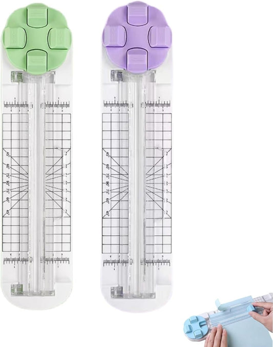 4-in-1 Multi-Function Paper Trimmer,Bidirectional Papers Cutter, Equipped with Straight,4 in 1 Paper Cutter 4 Styles Craft Paper Cutter Multi-Function Scrapbooking Tool (Green+Purple-2PCS)
