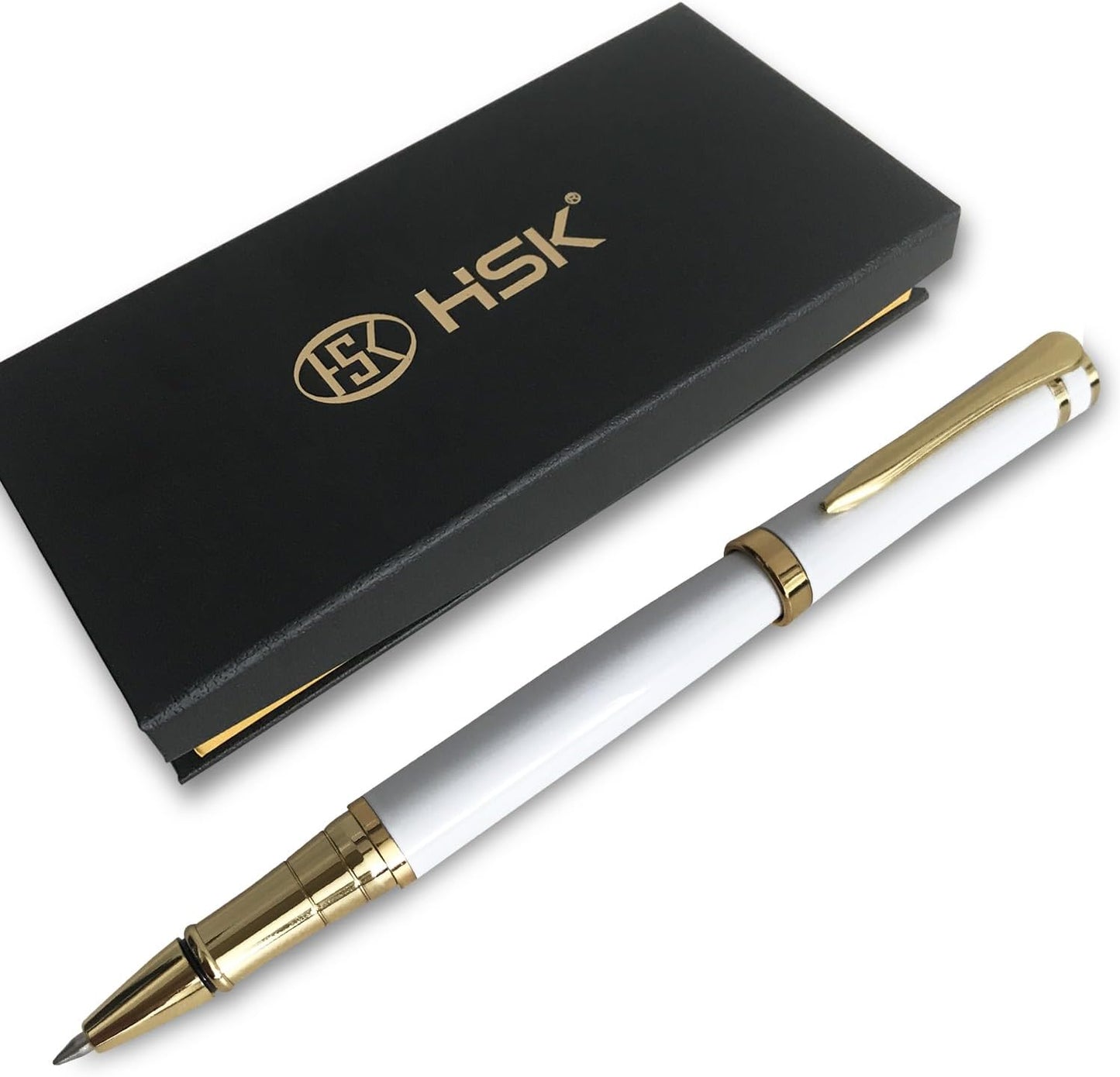 HSK Luxury Ballpoint Pens gift Pen Black Refill Line width 0.5mm,Best Ball Pen Gift Set for Men & Women Professional Executive,Office,Nice Pens Classy Gift Box (White)