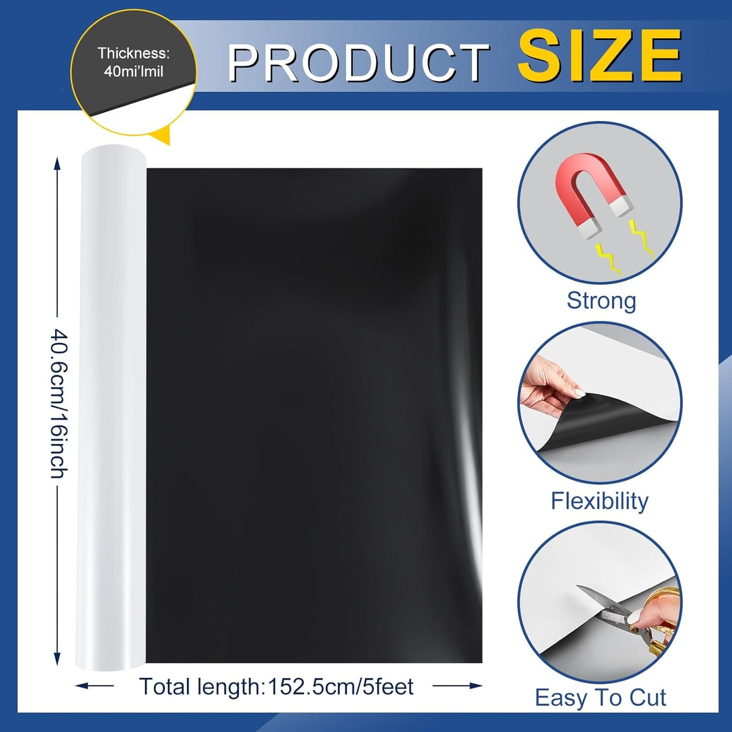 Amylove Blank White Surface Magnet Sheets 16 Inch x 5 Feet, 40 Mil Magnetic Roll Printable Flexible Vinyl Blank Magnetic Sign Sheet Safe for Vehicles DIY Craft Project