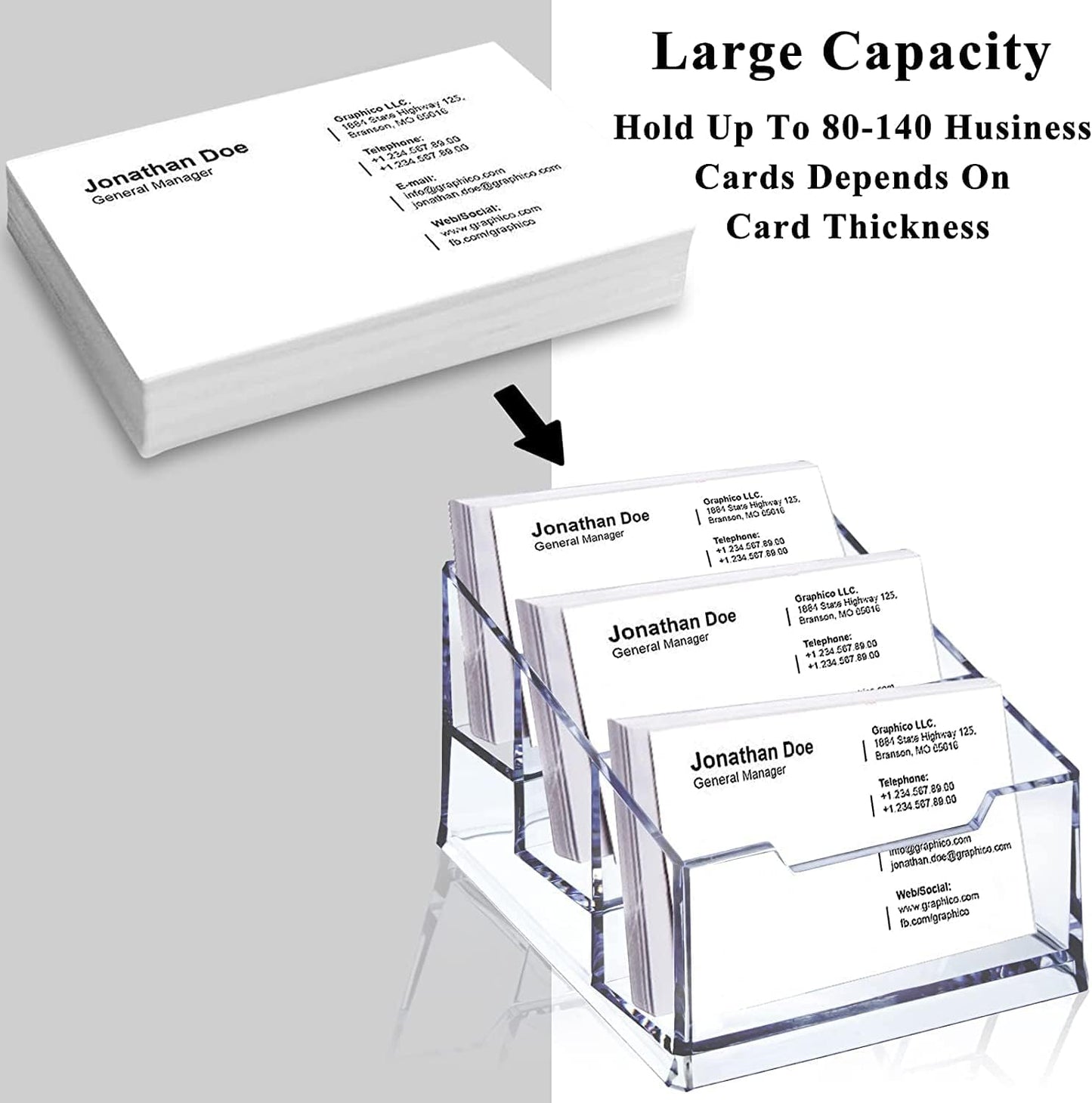3 Pack Clear Acrylic Business Card Holder,3 Tier Premium Acrylic Clear Business Card Holder Stand for Desk Fits 150 Business Cards