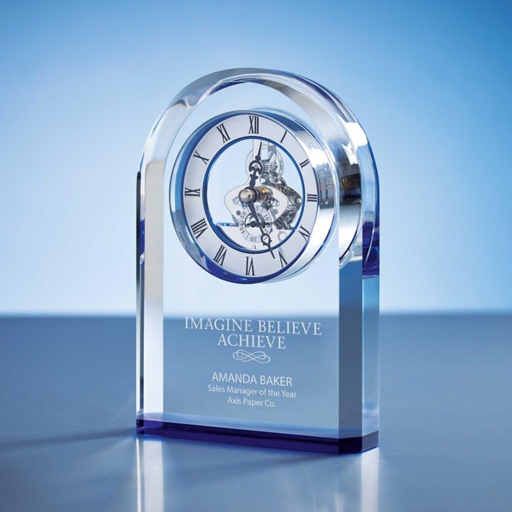 Baudville Blue Accent Arched Skeleton Clock - Personalized Engraving Up to Three Lines and Pre-Written Verse Selection