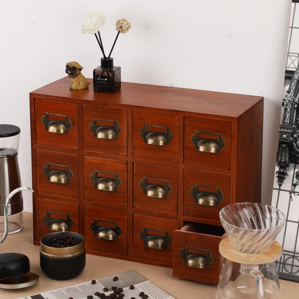 Apothecary Drawers Apothecary Cabinet with Drawers Card Catalog Cabinet Wooden Card Catalog Wooden Storage Box for Desktop Organizer (Brown12)