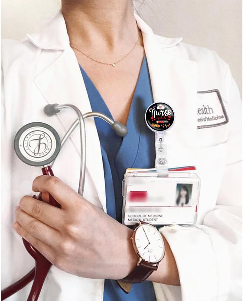 9 Pcs Funny Badge Holder Retractable Reel Cute Nursing Badge Holders with Alligator Clip ID Name Card Badge Clip for Office Student Doctor Nurse Medical Work Supplies