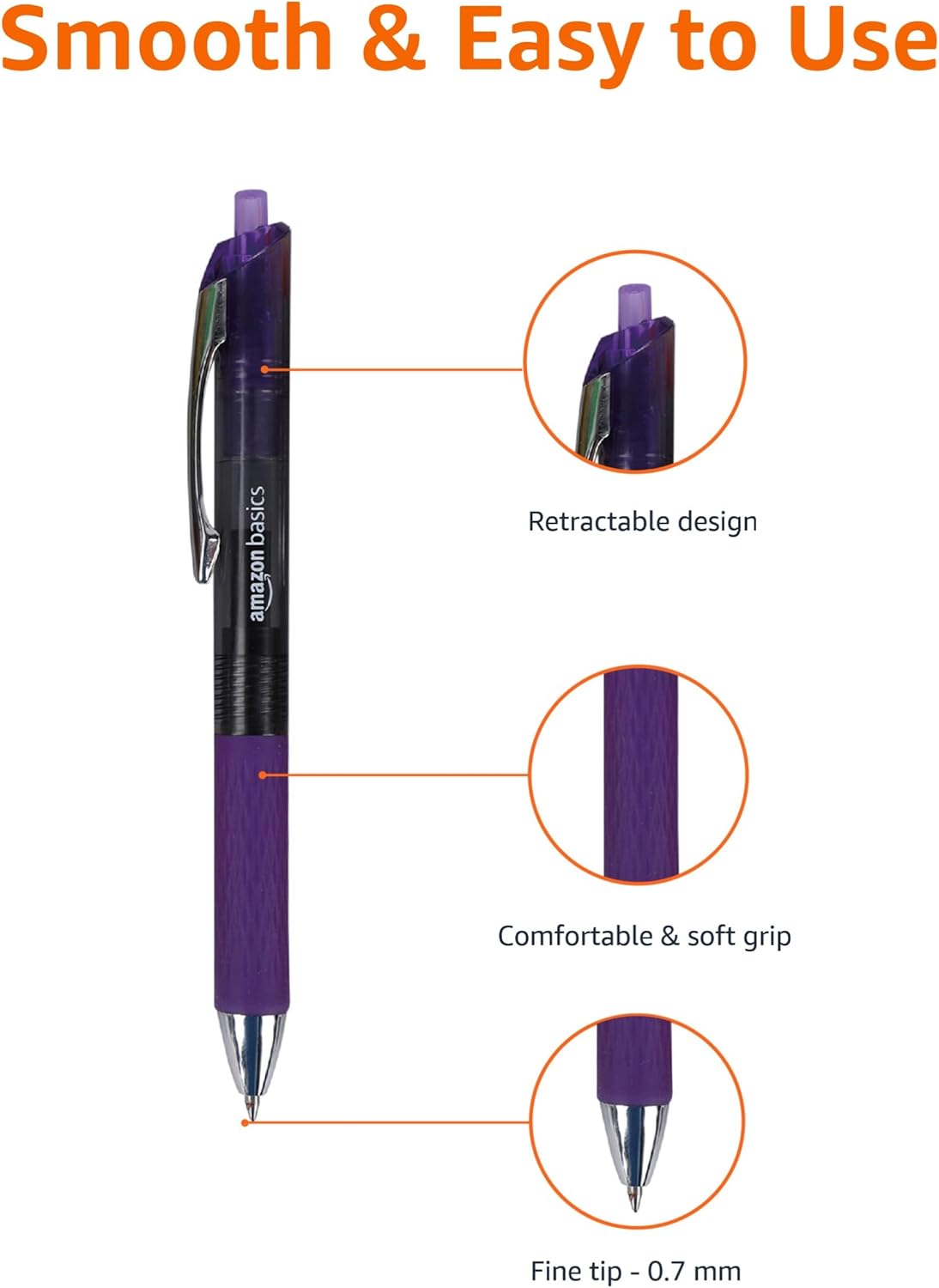 Amazon Basics Gel Pens Fine Point Smooth Writing Pens, Retractable, Assorted, 0.7mm, 12 Pack