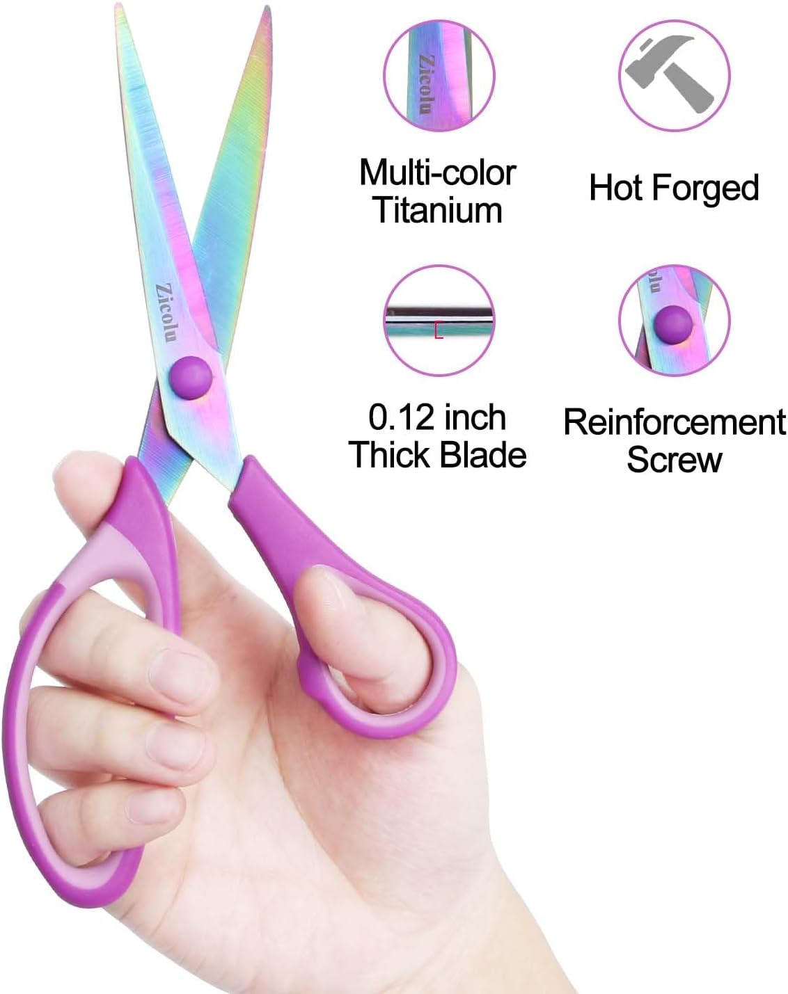 8.5" Scissors All Purpose, Multipurpose Office Scissors Set of 3 pack, sharp Titanium Coating Blade and Soft Comfort-Grip Sturdy Scissors for Fabric School Craft Sewing Home, Right/Left Handed, Purple