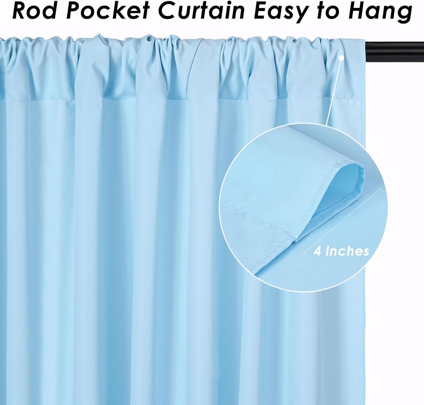 Baby Blue Backdrop Curtains: 4 Panels 5ft x 10ft Polyester Photography Backdrop Drapes - Baby Shower Birthday Party Background