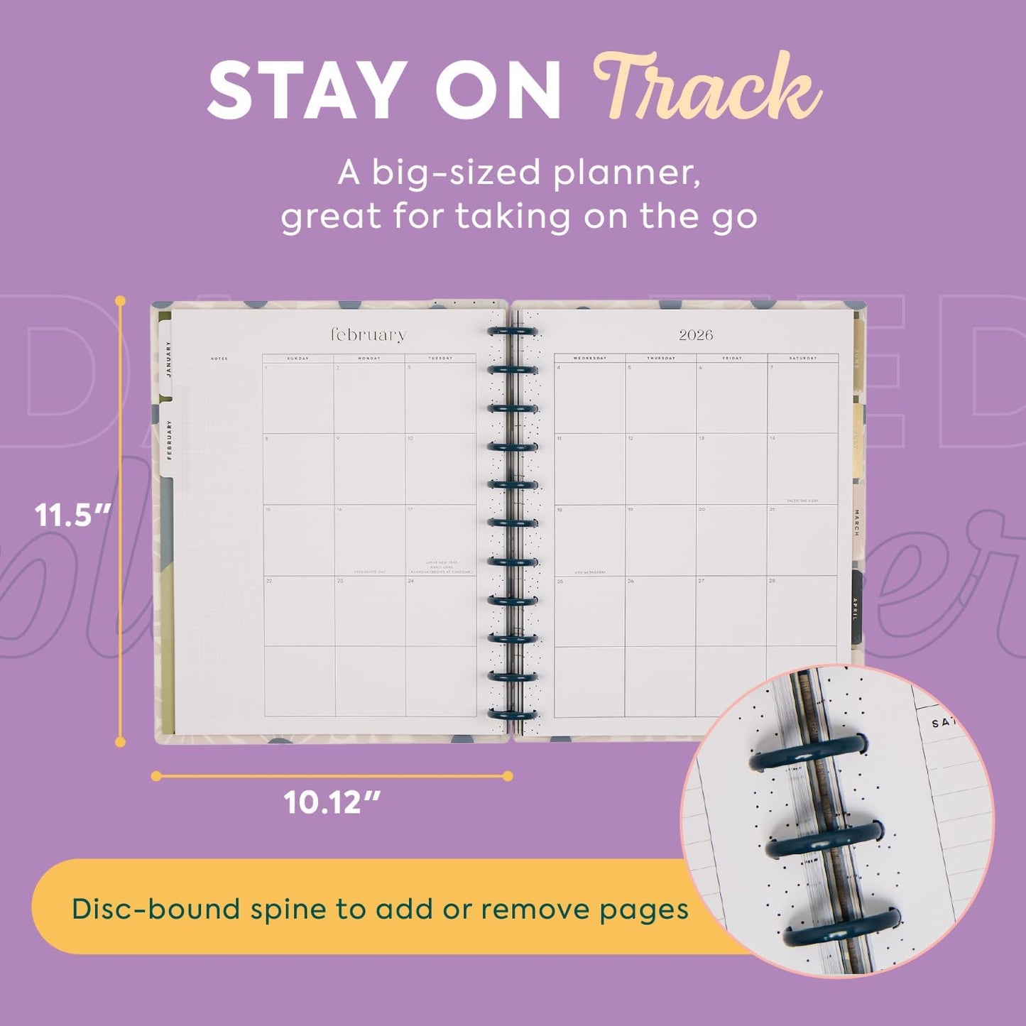 Happy Planner Disc-Bound Planner Jan.–Dec. 2026, Includes 3 Extra Months and 2 Sticker Sheets, Big Size, 8.5" x 11", Horizontal Layout, Green Garden