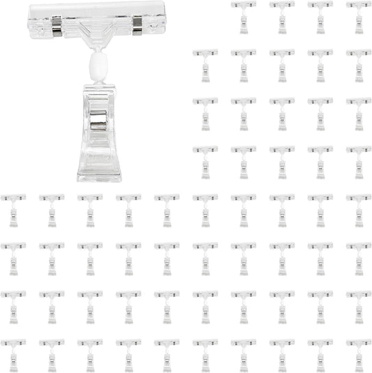 60PCS Plastic Sign Holder Clips, Rotatable Price Signs Double Display Clips, Retail Cards Clips for Merchandise/Retailers