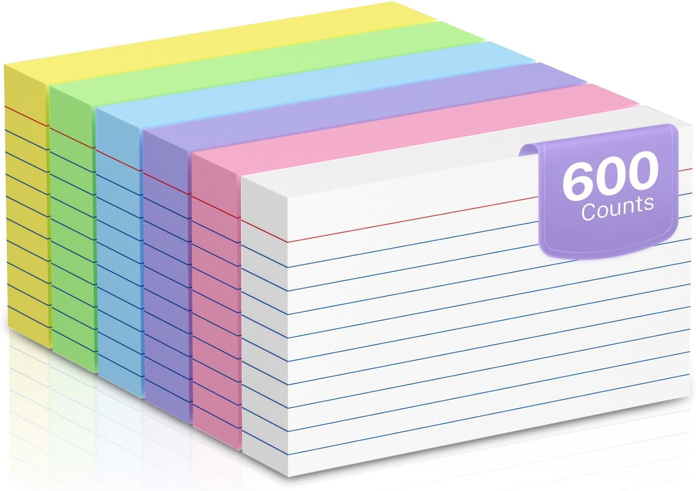 600 Count Colored Index Cards 3 x 5 Inch Ruled Index Cards, Flash Cards College Ruled for School, College, Office and Home Organization, Durable Study To Do List Note Cards with Ruled Lines