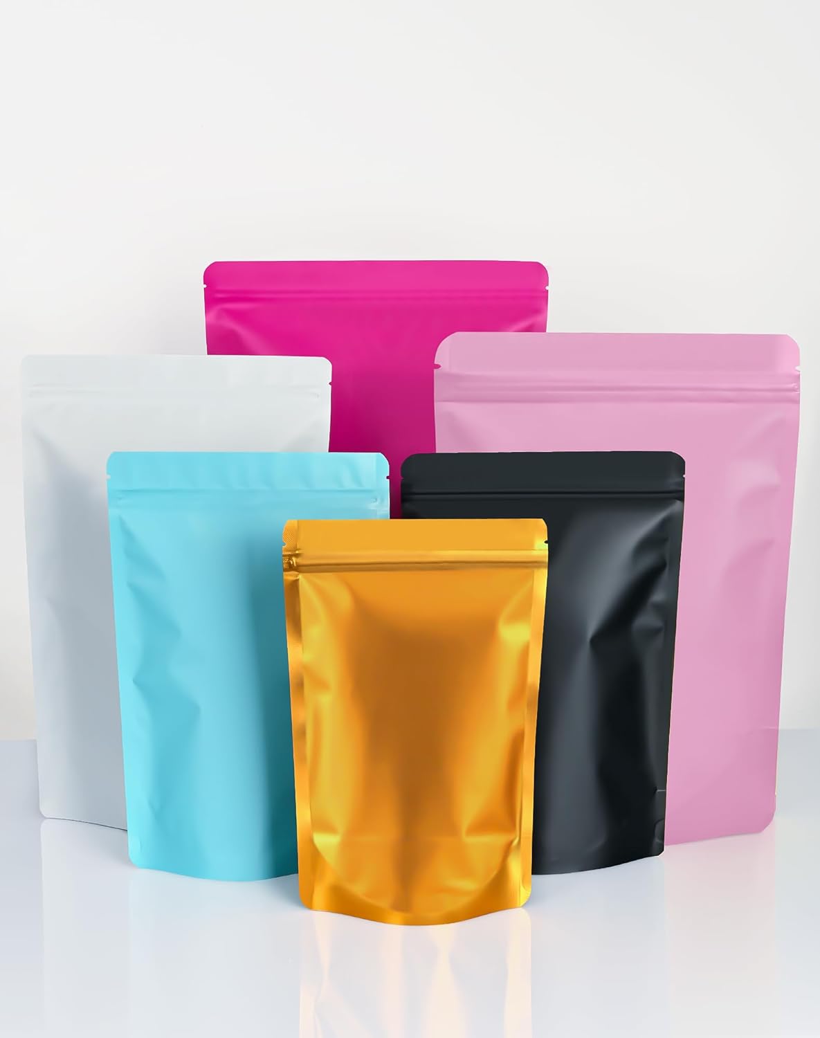 100 Pack Resealable Stand Up Bags,7.9" x 11.8" Smell Proof Pouch Sealable Foil Pouch Bags for Packaging (Pink)