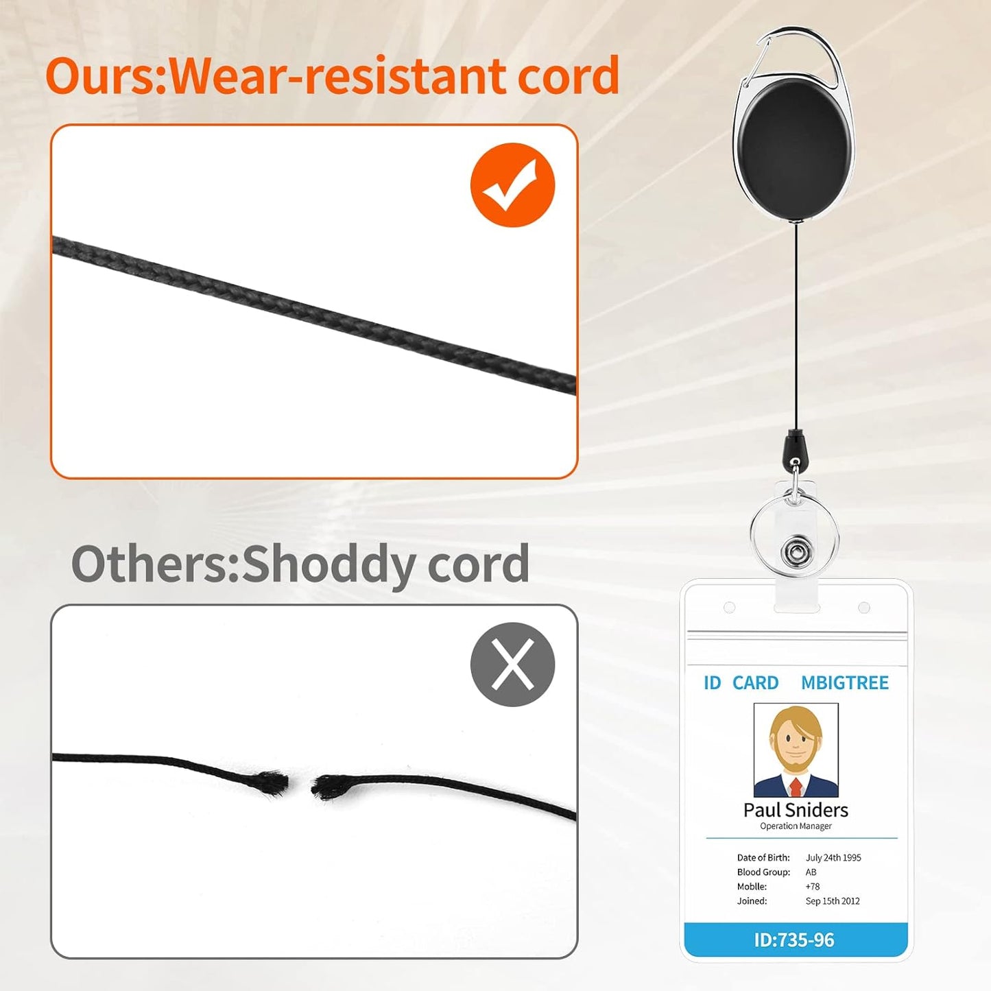 5 Pack ID Badge Holder,Badge Holder Retractable Clip with Carabiner Reel Clip and Key Ring for Men and Women