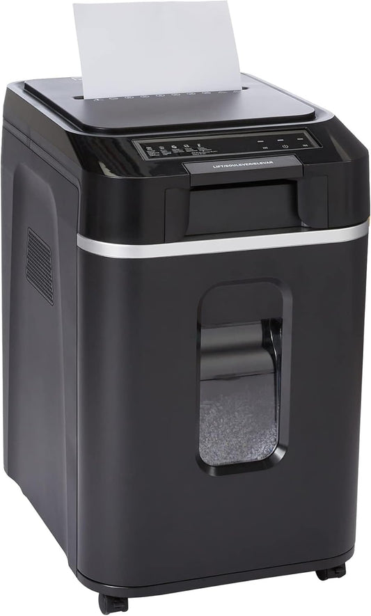 Amazon Basics 200-Sheet Auto Feed Cross Cut Paper Shredder with Pullout Basket, Black