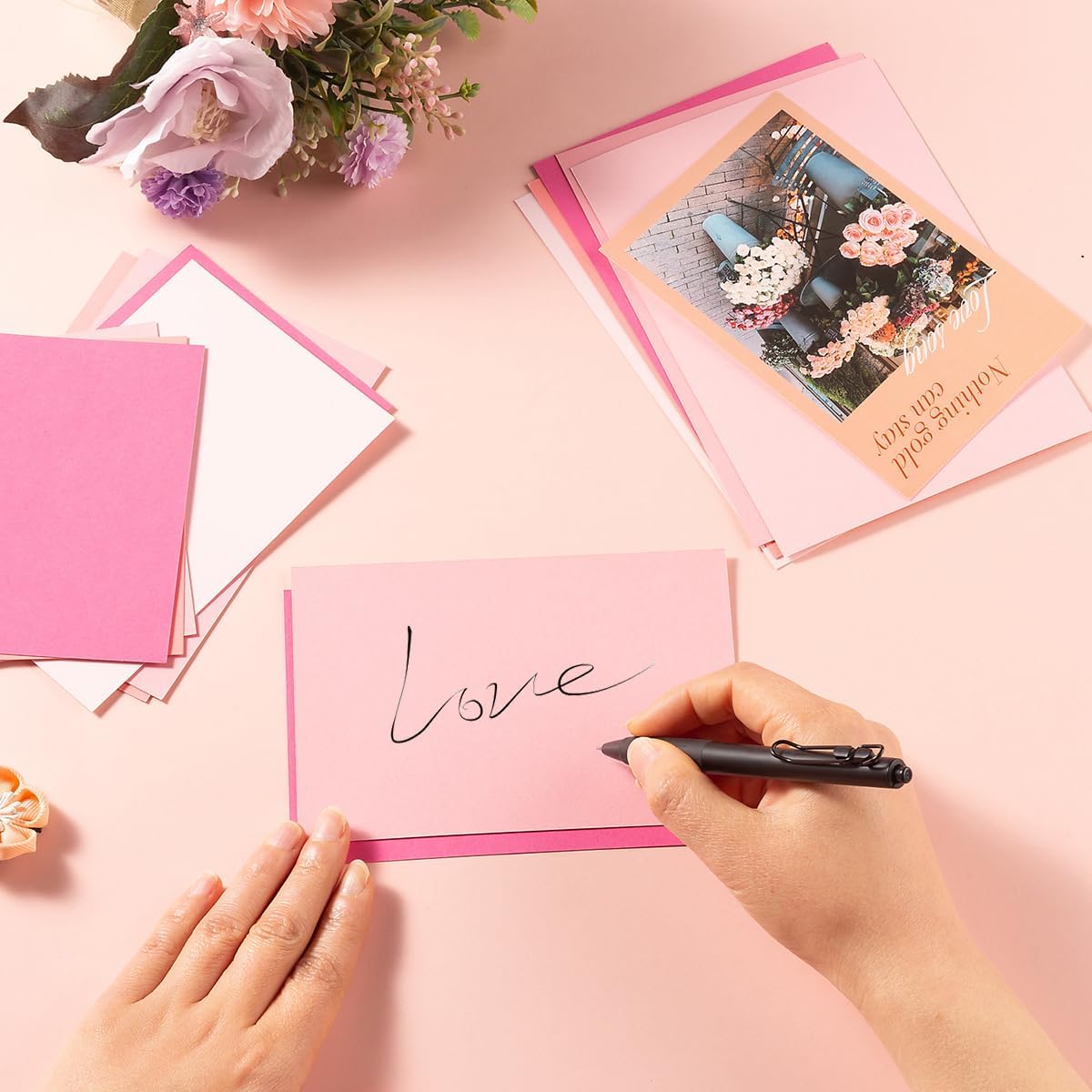 50 Sheets 4x6 Colored Cardstock Paper 5 Colors Blank Flash Cards, 250 GSM Heavy Card Stock for DIY Art Projects, Cards (Pink)