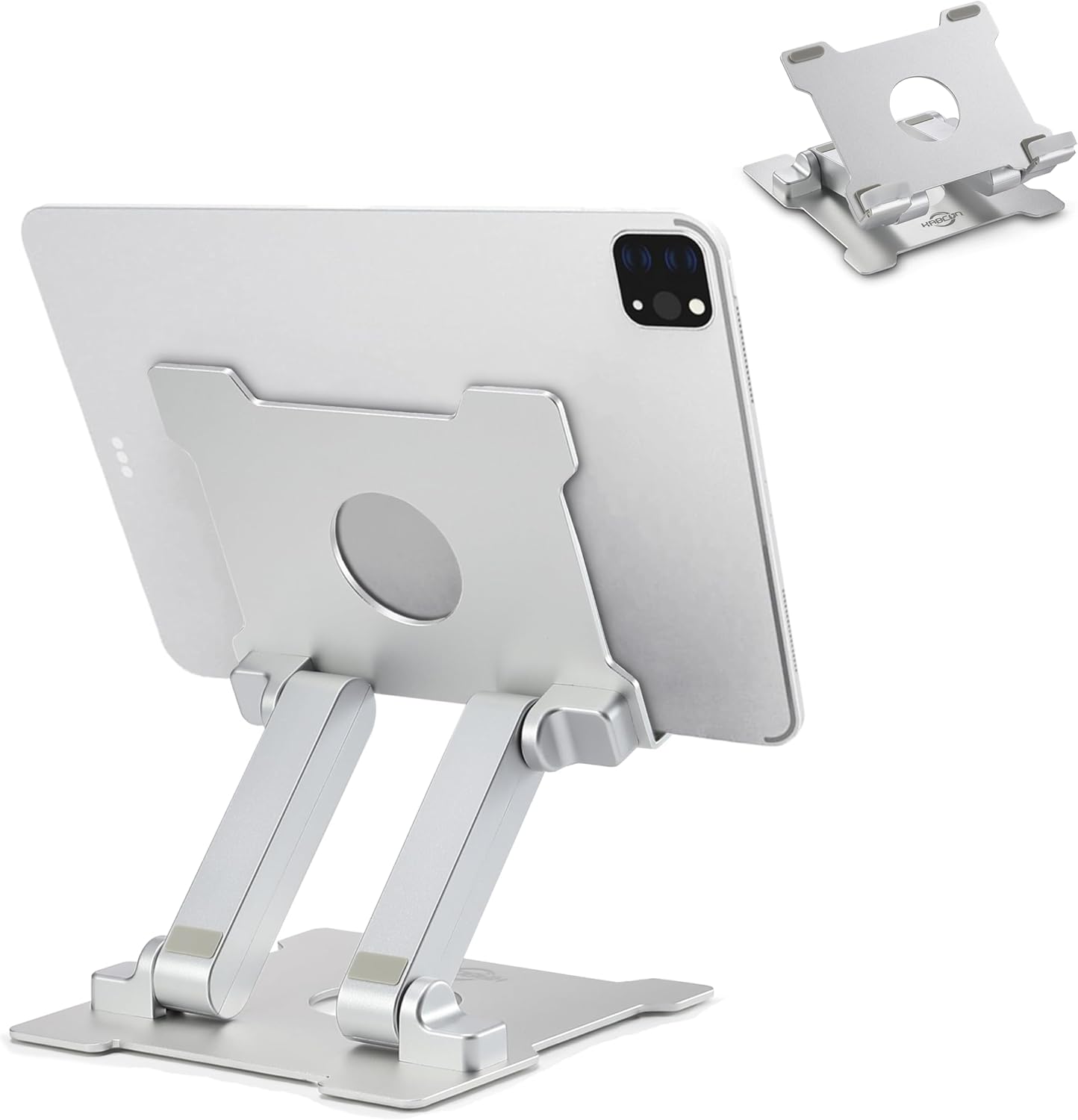 KABCON Quality Tablet Stand,Adjustable Foldable Eye-Level Aluminum Solid Up to 15-in Tablets Holder for Microsoft Surface Series Tablets,iPad Series,Samsung Galaxy Tabs,Amazon Kindle Fire,Etc.Silver